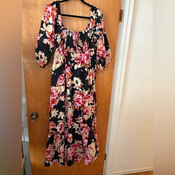 Anthropologie Black and Pink Floral sweetheart neckline Maxi Dress L - Picture 14 of 16